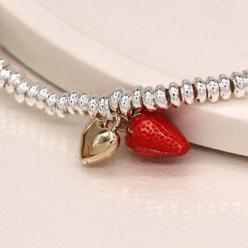 Silver Plated Bracelet with Strawberry & Gold Finish Heart by Peace of Mind